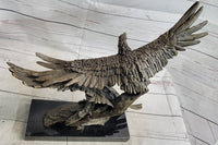 Two Eagles in Flight Bronze Metal Sculpture on Marble Base