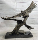 Two Eagles in Flight Bronze Metal Sculpture on Marble Base