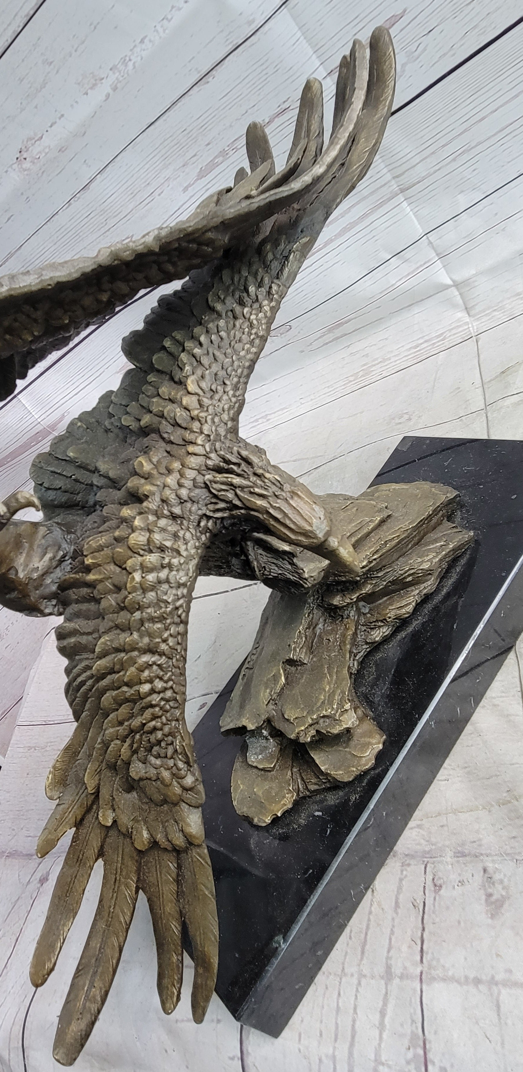 Two Eagles in Flight Bronze Metal Sculpture on Marble Base