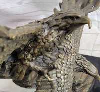 Two Eagles in Flight Bronze Metal Sculpture on Marble Base