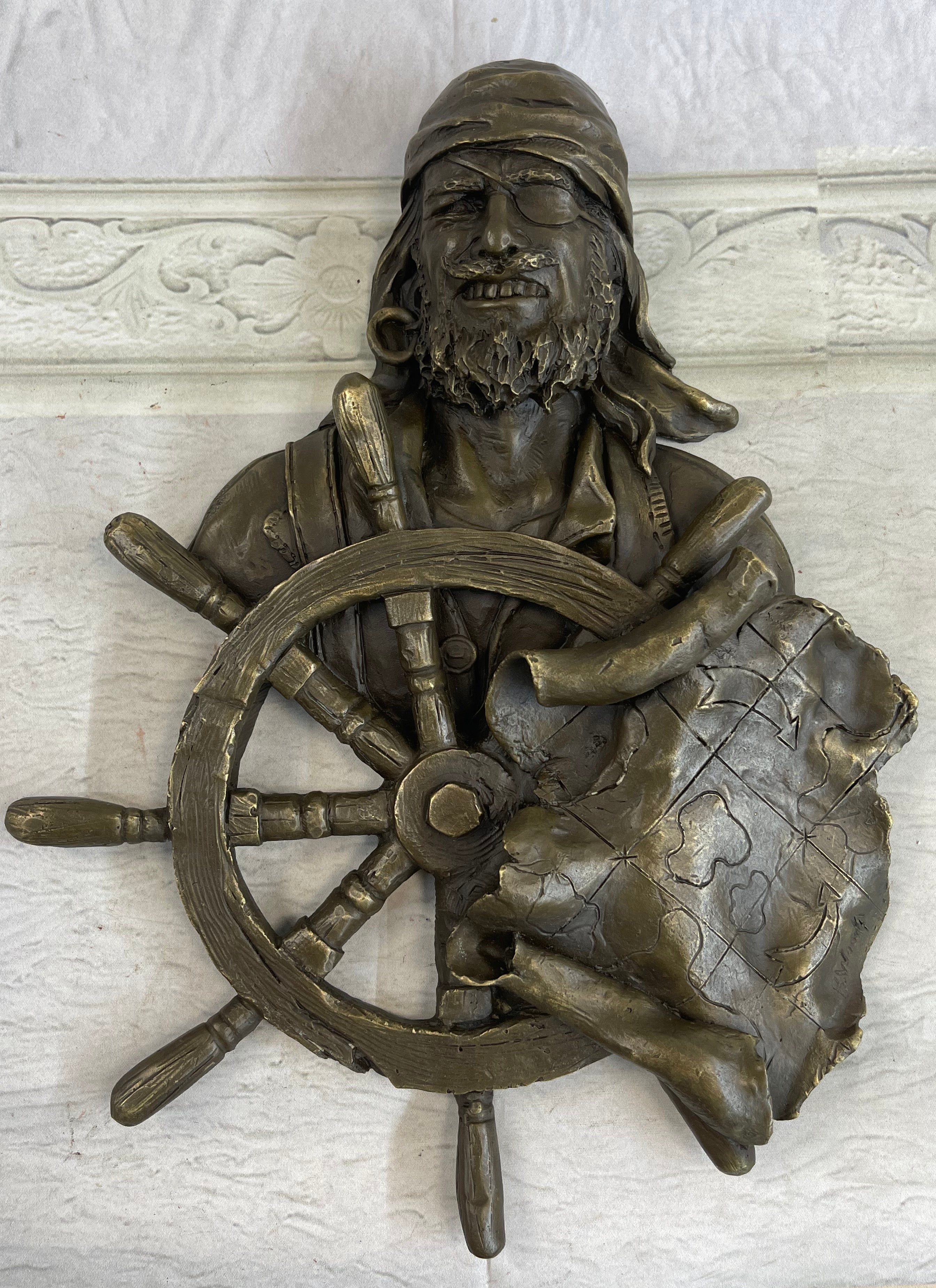 Signd Original B.Wood Wall Mount Ship Pirate Bronze