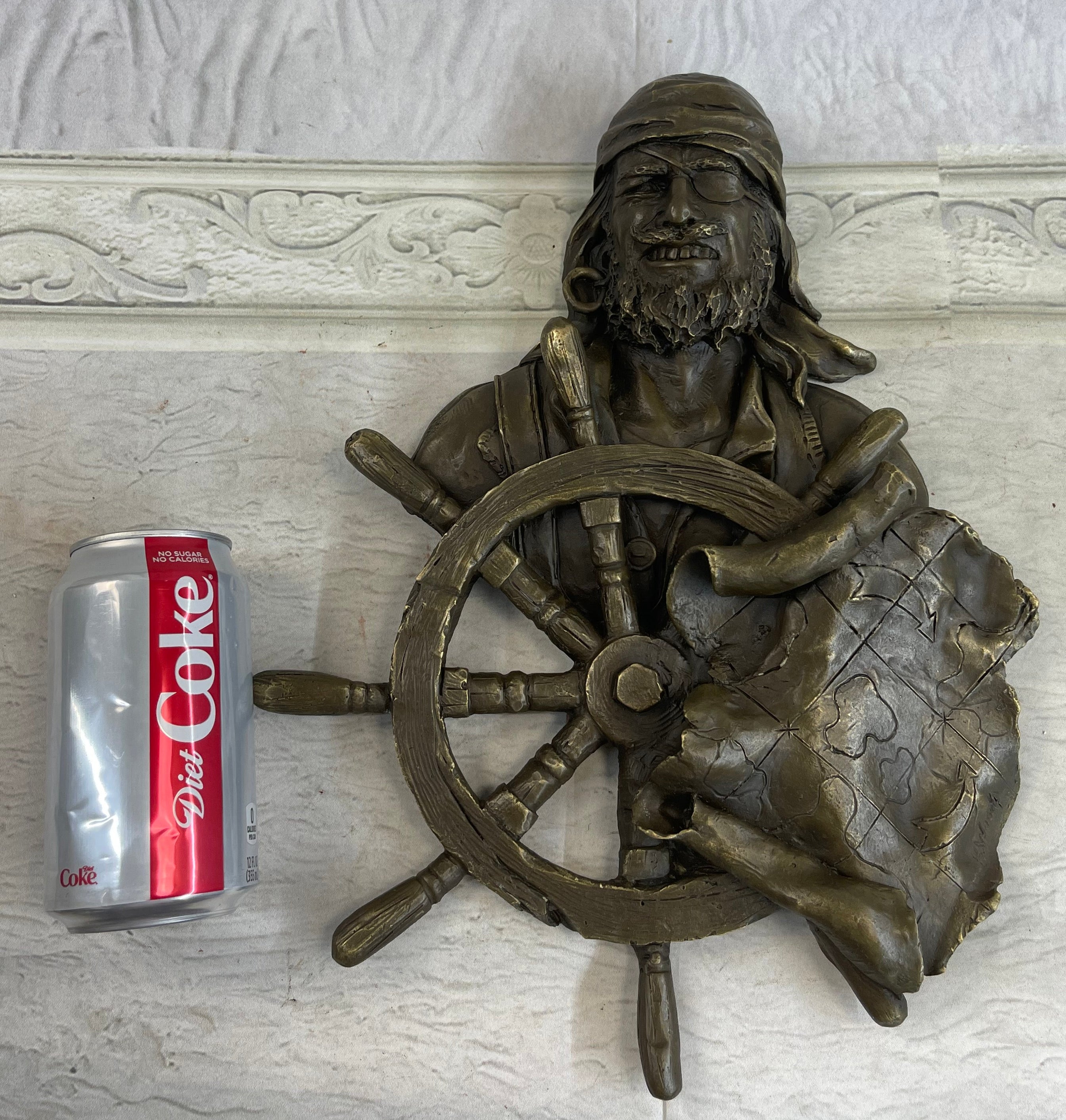 Signd Original B.Wood Wall Mount Ship Pirate Bronze