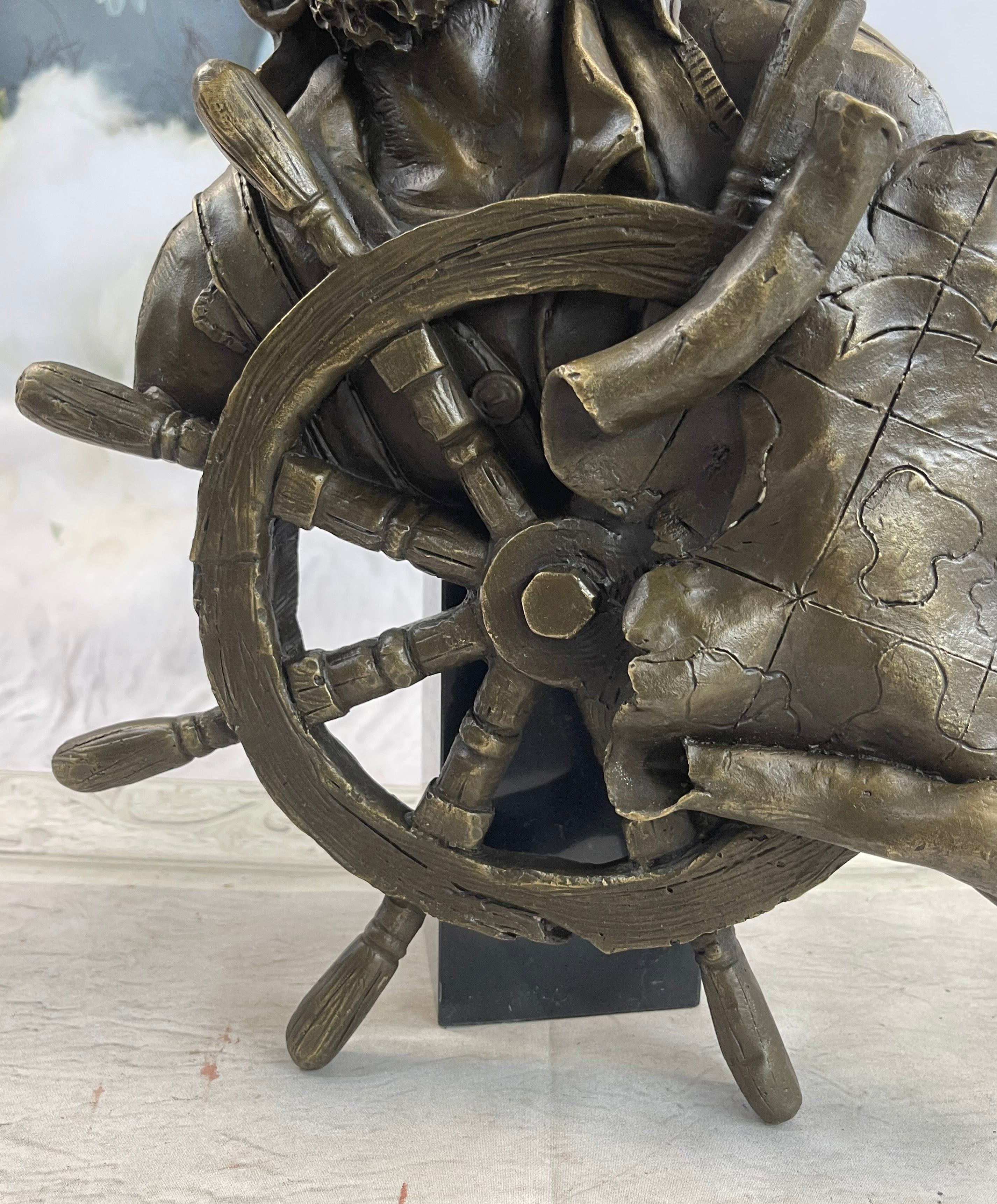 Signd Original B.Wood Wall Mount Ship Pirate Bronze