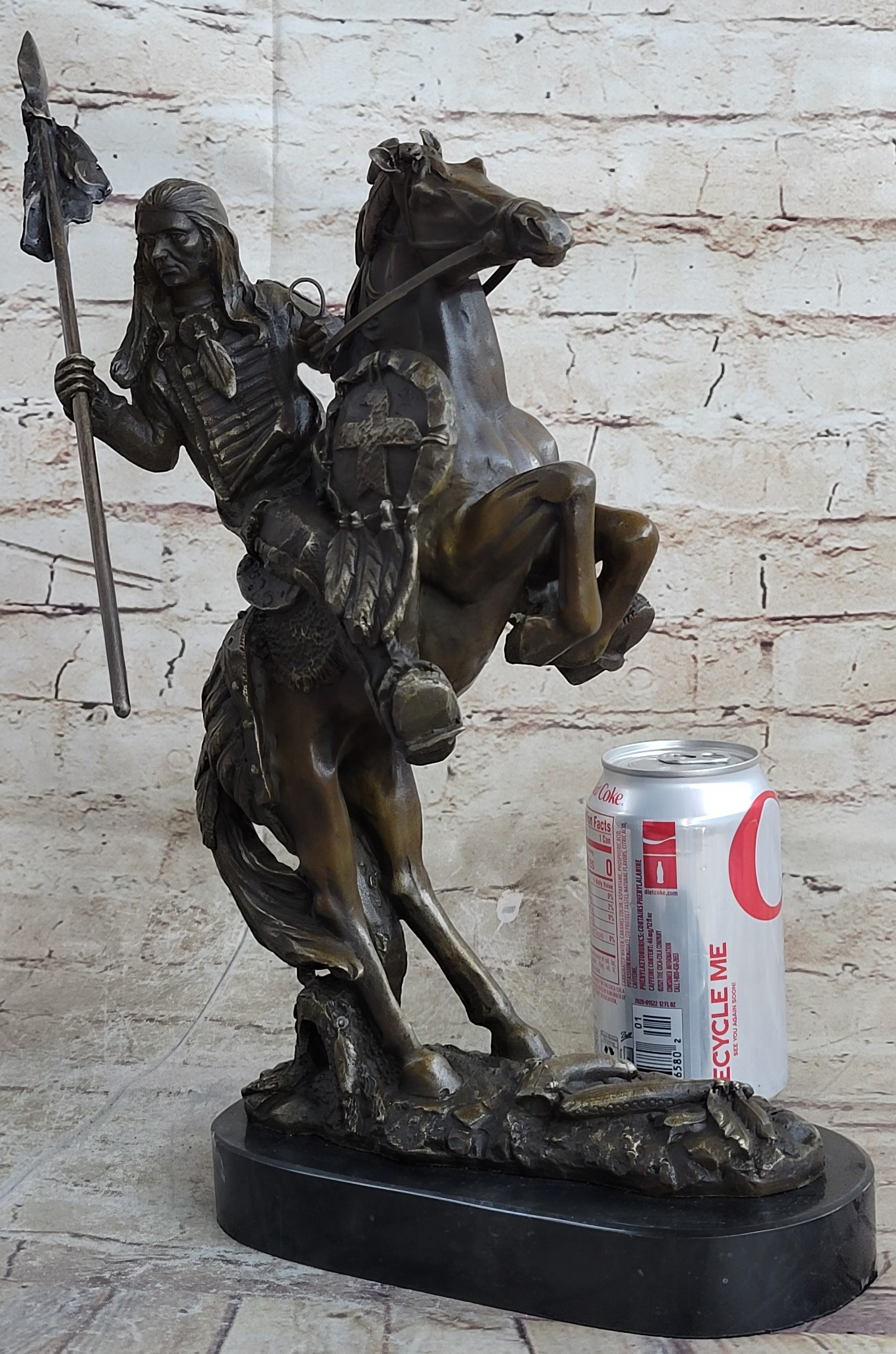 American Indian Chief Riding Horse Bronze Sculpture