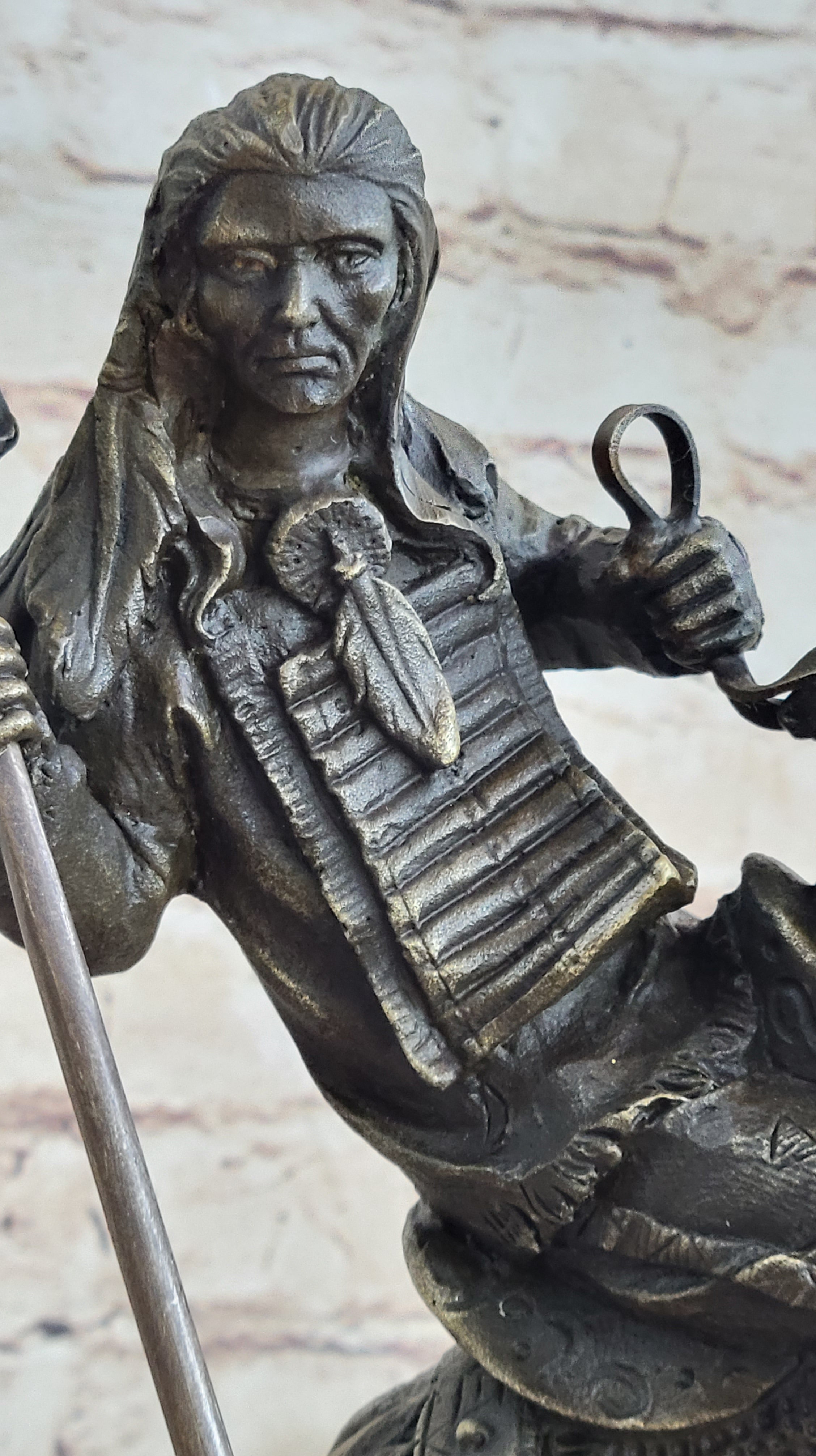 American Indian Chief Riding Horse Bronze Sculpture