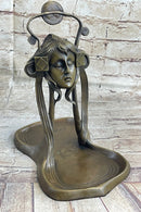 Art Deco Art Nouveau Austria Bronze Nude Lady Card Jewelry Trinket Tray Ashtray