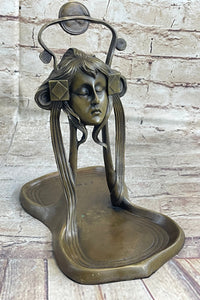 Art Deco Art Nouveau Austria Bronze Nude Lady Card Jewelry Trinket Tray Ashtray