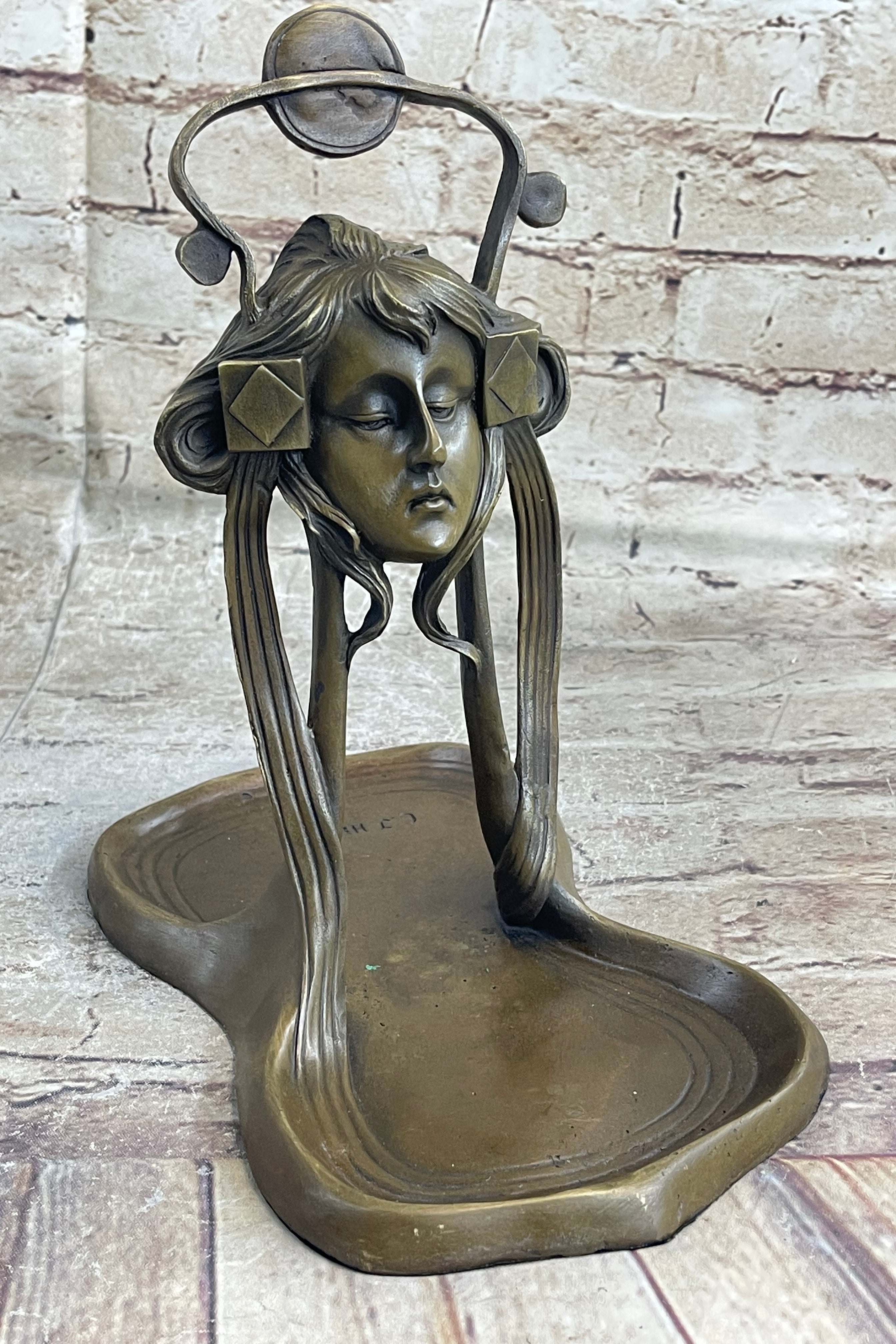 Art Deco Art Nouveau Austria Bronze Nude Lady Card Jewelry Trinket Tray Ashtray