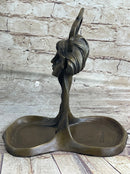 Art Deco Art Nouveau Austria Bronze Nude Lady Card Jewelry Trinket Tray Ashtray