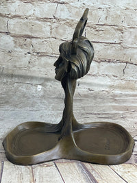 Art Deco Art Nouveau Austria Bronze Nude Lady Card Jewelry Trinket Tray Ashtray