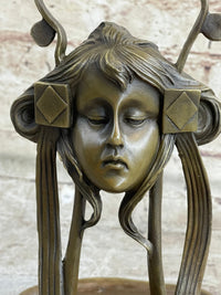Art Deco Art Nouveau Austria Bronze Nude Lady Card Jewelry Trinket Tray Ashtray