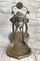Art Deco Art Nouveau Austria Bronze Nude Lady Card Jewelry Trinket Tray Ashtray