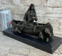 Native American Indian Man in Canoe Bronze 7" x 10"