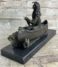 Native American Indian Man in Canoe Bronze 7" x 10"
