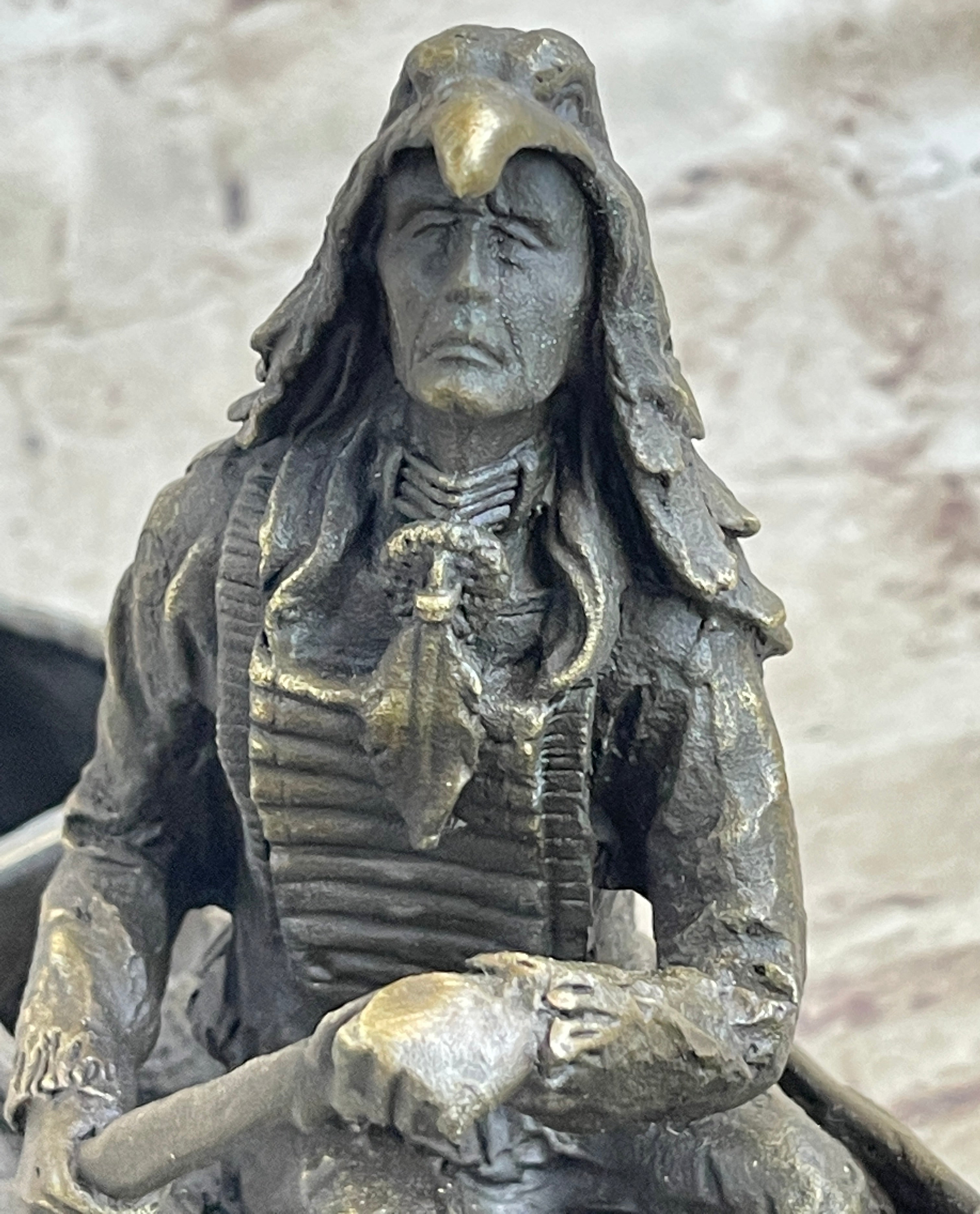 Native American Indian Man in Canoe Bronze 7" x 10"