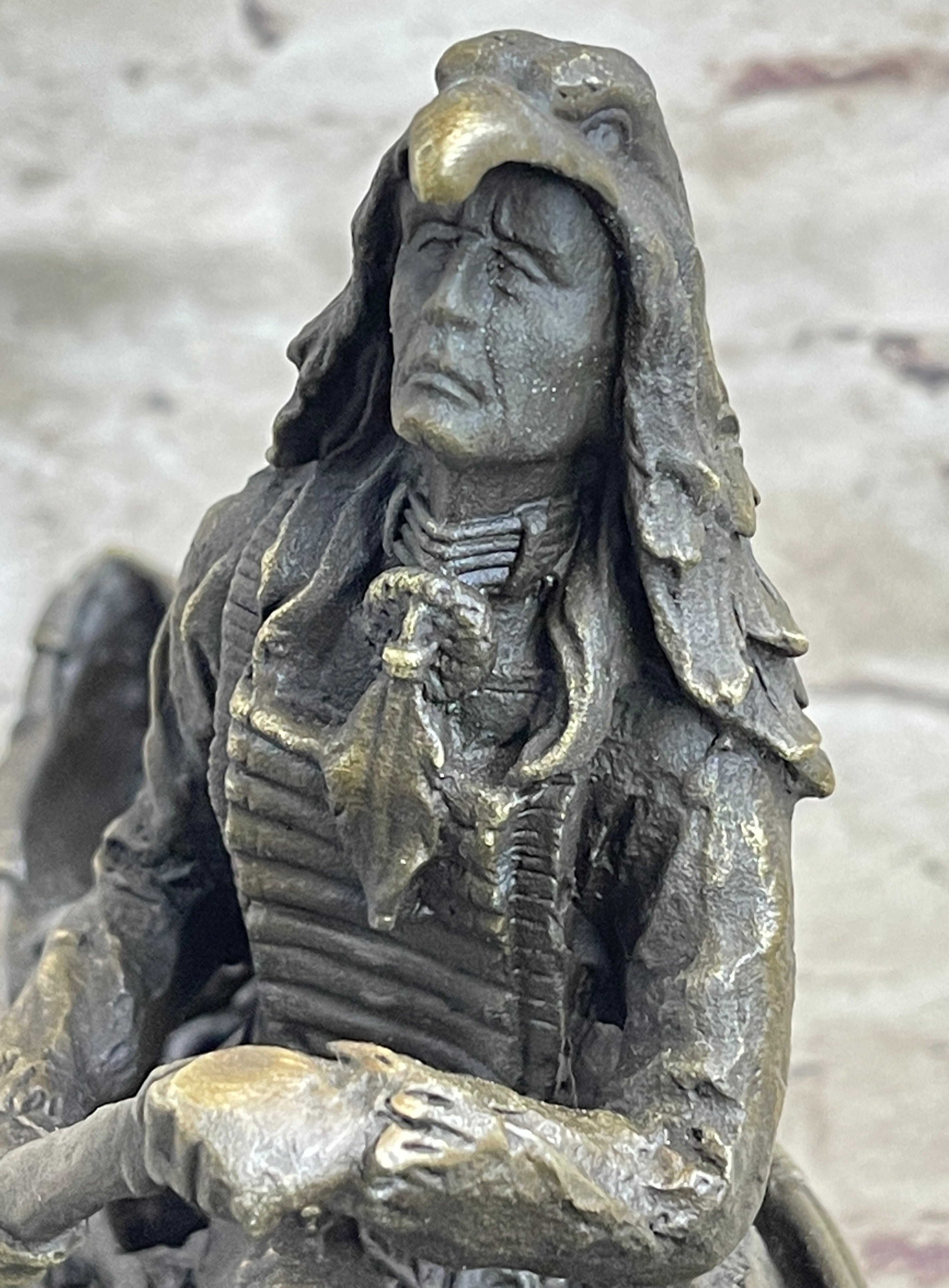 Native American Indian Man in Canoe Bronze 7" x 10"