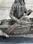 Native American Indian Man in Canoe Bronze 7" x 10"