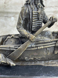 Native American Indian Man in Canoe Bronze 7" x 10"