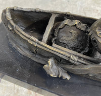 Native American Indian Man in Canoe Bronze 7" x 10"