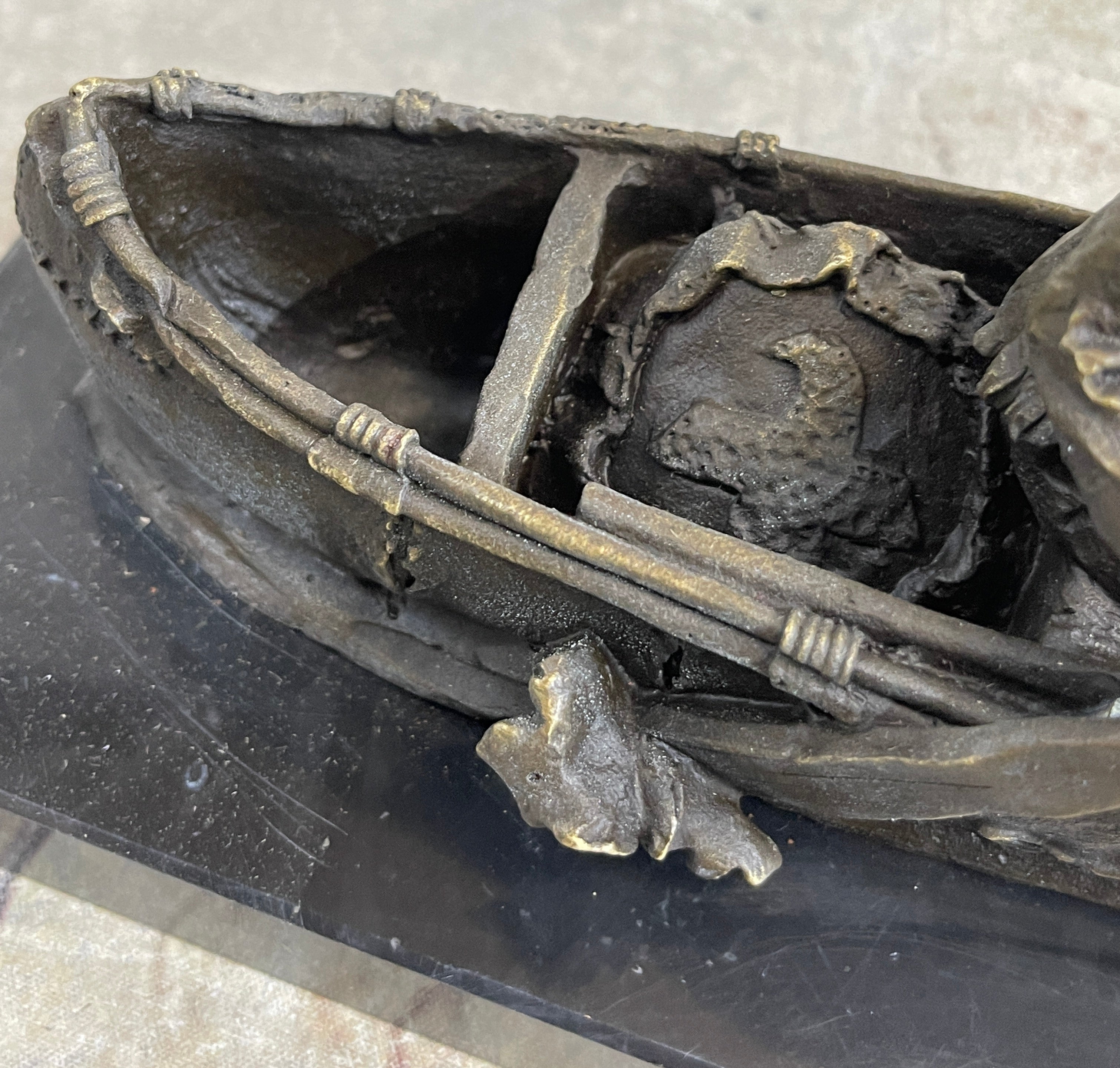 Native American Indian Man in Canoe Bronze 7" x 10"