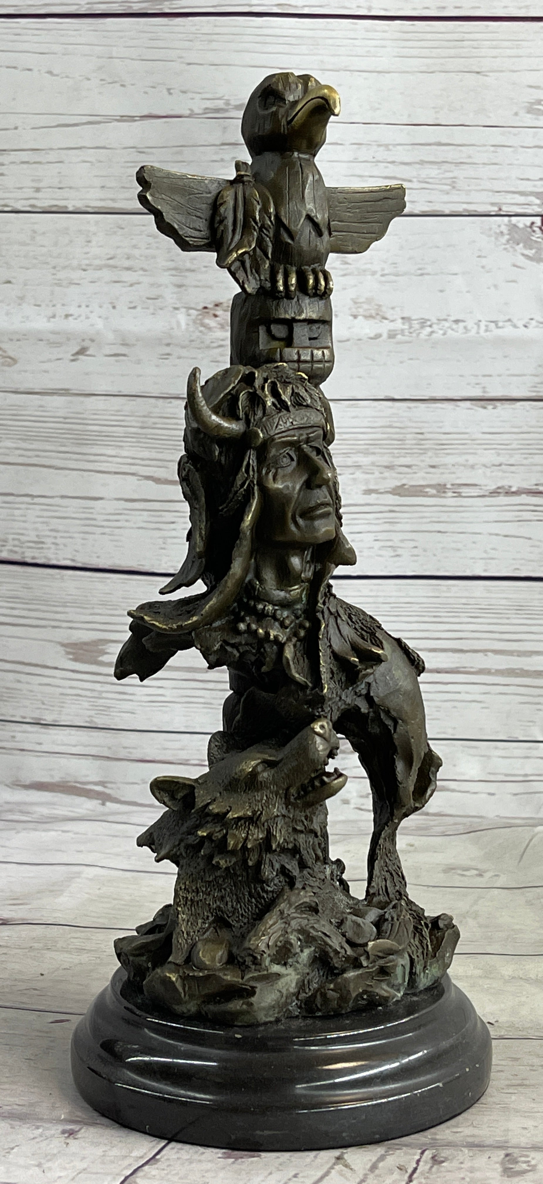 Native American Indian Totem Pole Bronze Sculpture by Milo