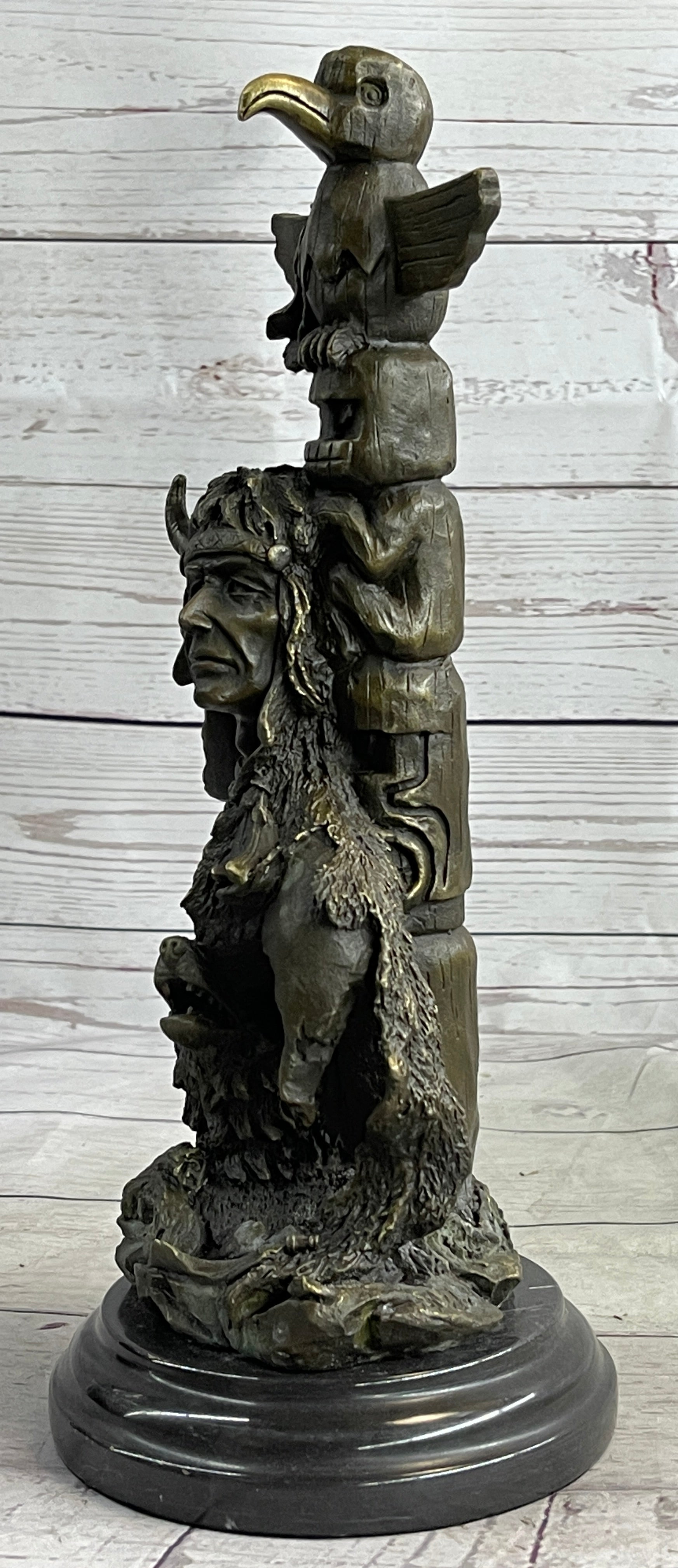 Native American Indian Totem Pole Bronze Sculpture by Milo