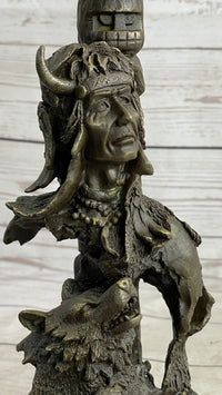 Native American Indian Totem Pole Bronze Sculpture by Milo