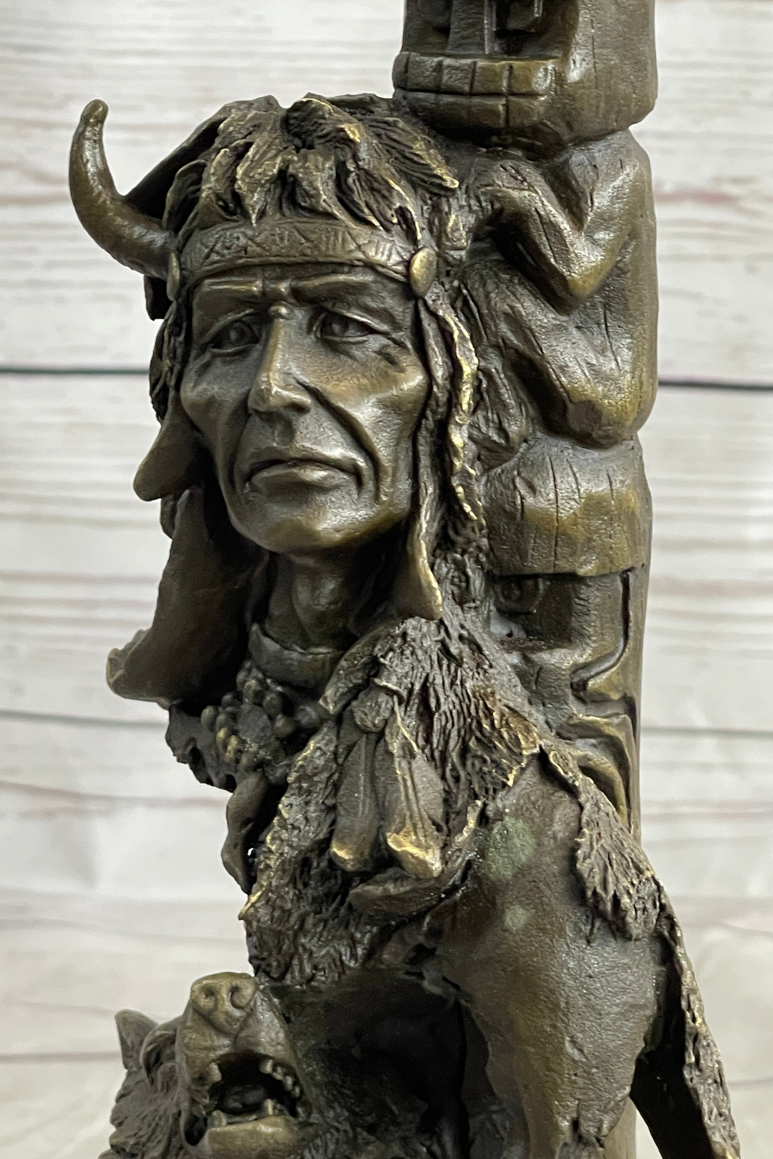 Native American Indian Totem Pole Bronze Sculpture by Milo