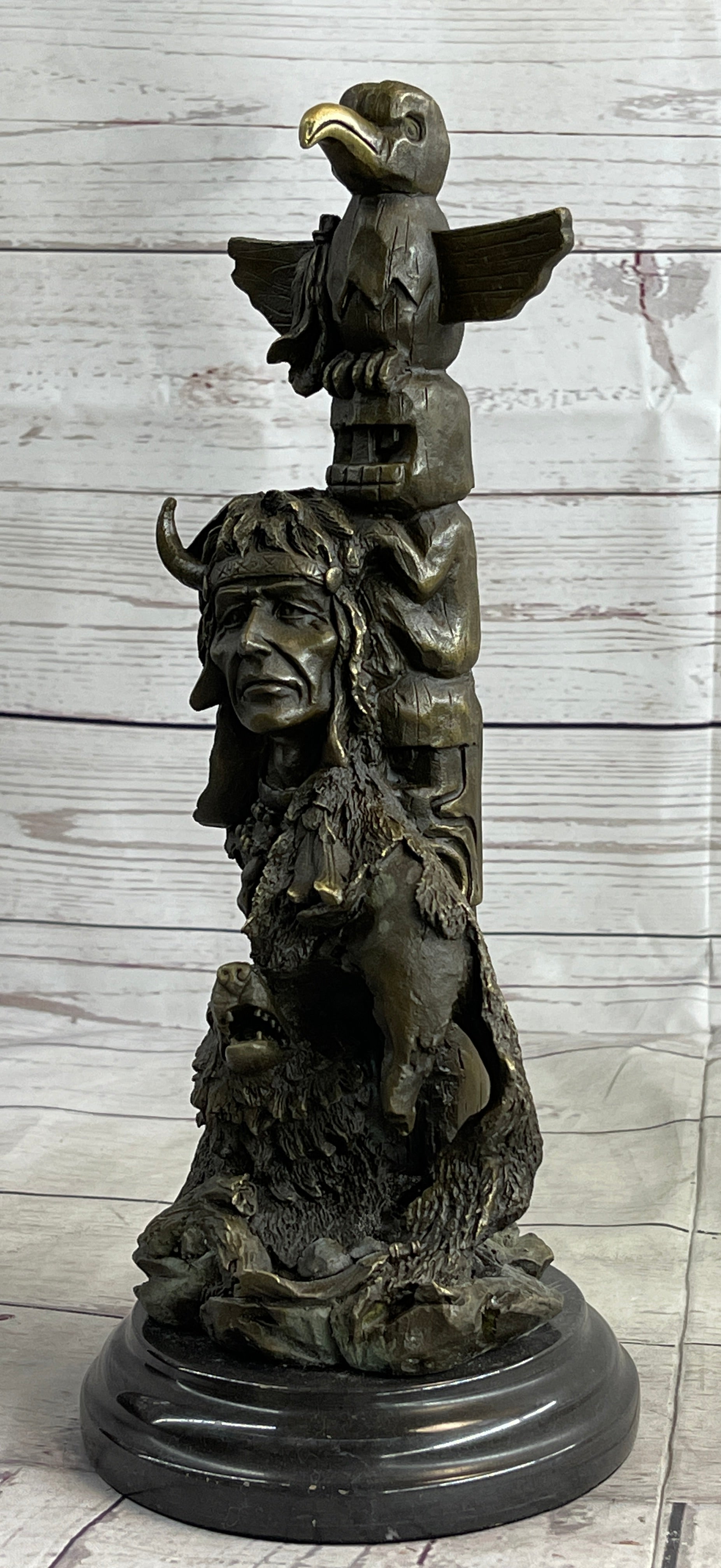 Native American Indian Totem Pole Bronze Sculpture by Milo
