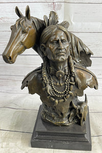Native American Man & Horse Bronze Bust 14" x 10"