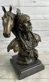Native American Man & Horse Bronze Bust 14" x 10"