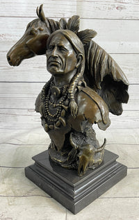 Native American Man & Horse Bronze Bust 14" x 10"