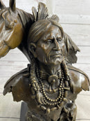 Native American Man & Horse Bronze Bust 14" x 10"
