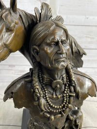 Native American Man & Horse Bronze Bust 14" x 10"