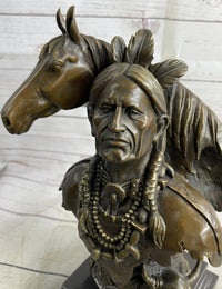 Native American Man & Horse Bronze Bust 14" x 10"
