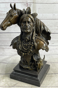 Native American Man & Horse Bronze Bust 14" x 10"