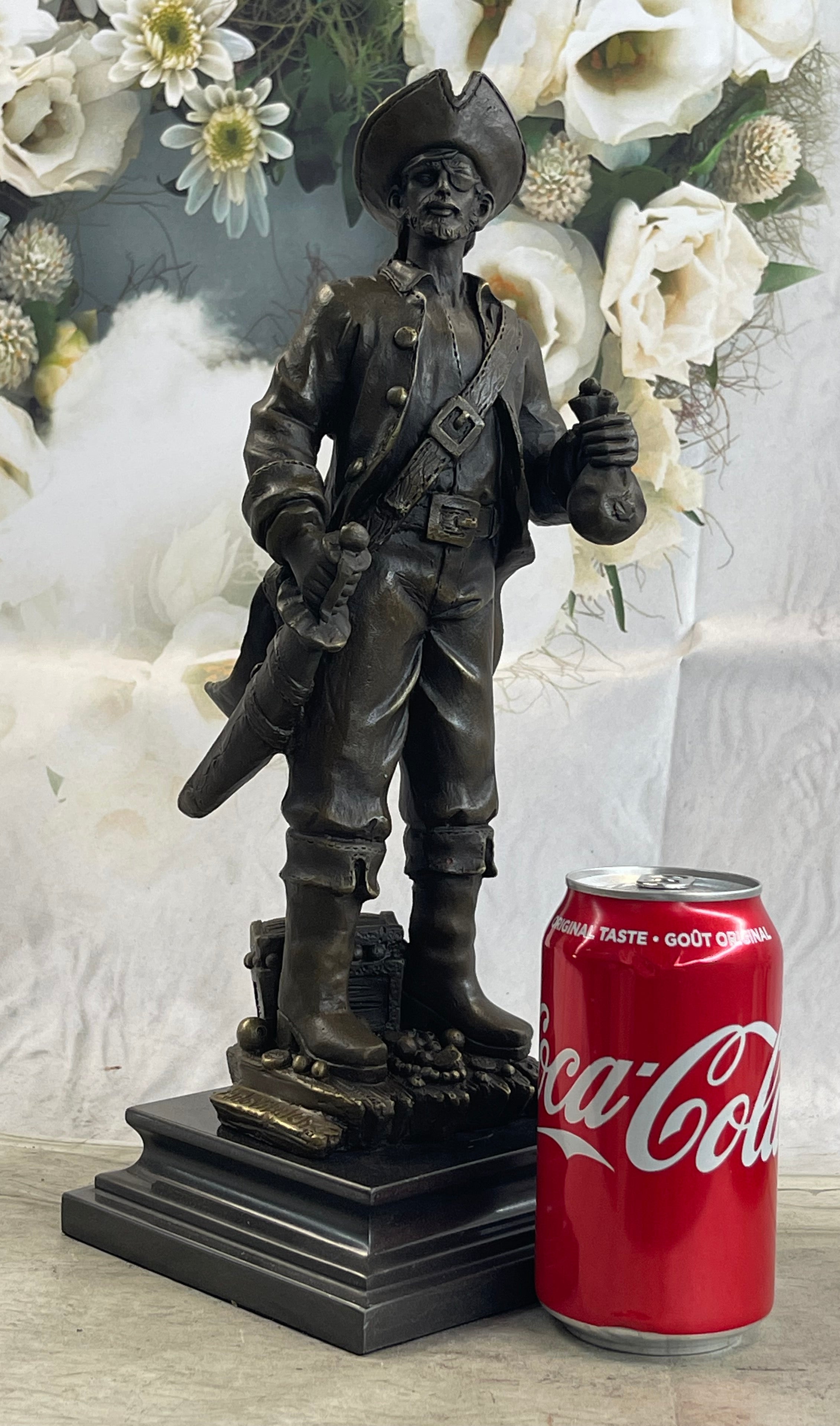 Pirate With Treasure Chest and Sword Bronze Sculpture 14" x 5"