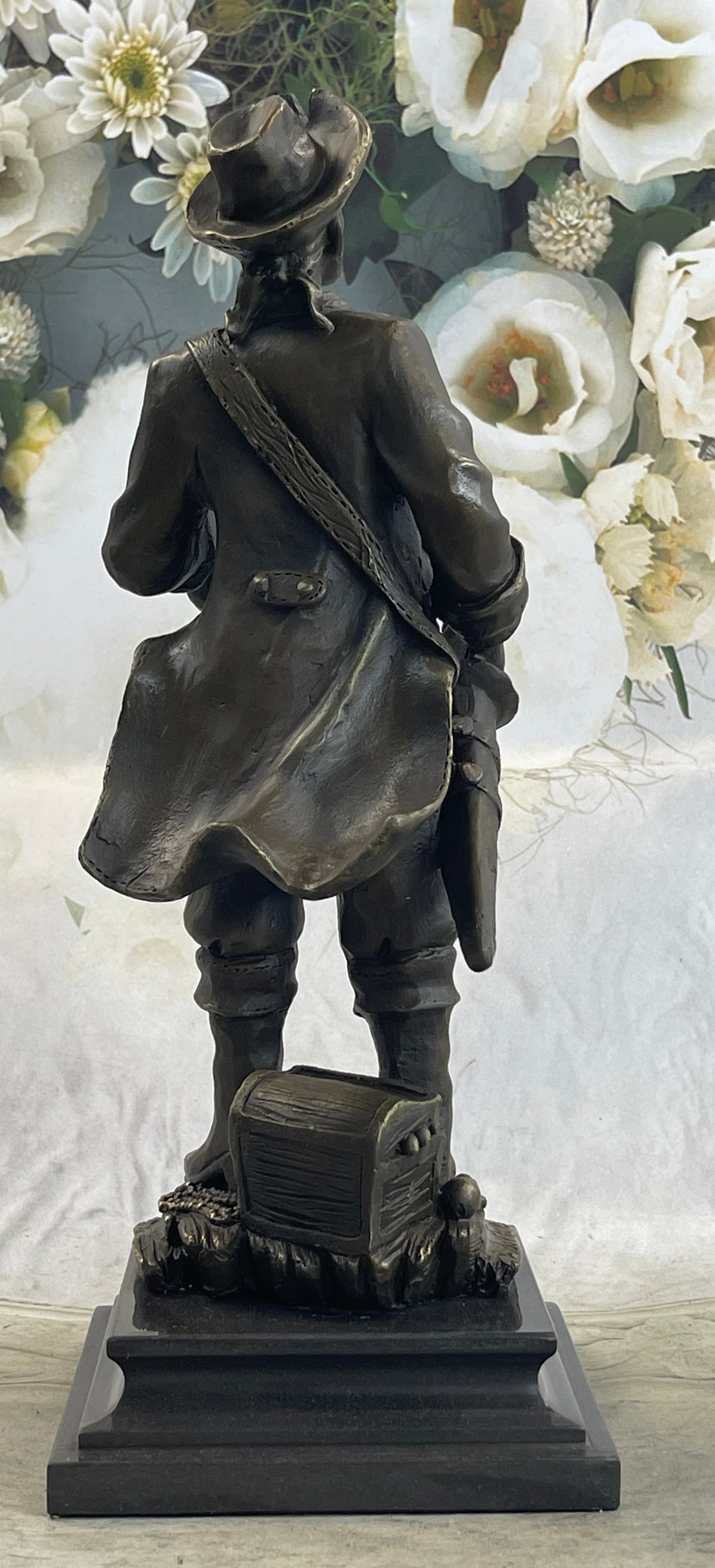 Pirate With Treasure Chest and Sword Bronze Sculpture 14" x 5"