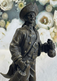 Pirate With Treasure Chest and Sword Bronze Sculpture 14" x 5"