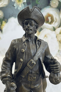 Pirate With Treasure Chest and Sword Bronze Sculpture 14" x 5"