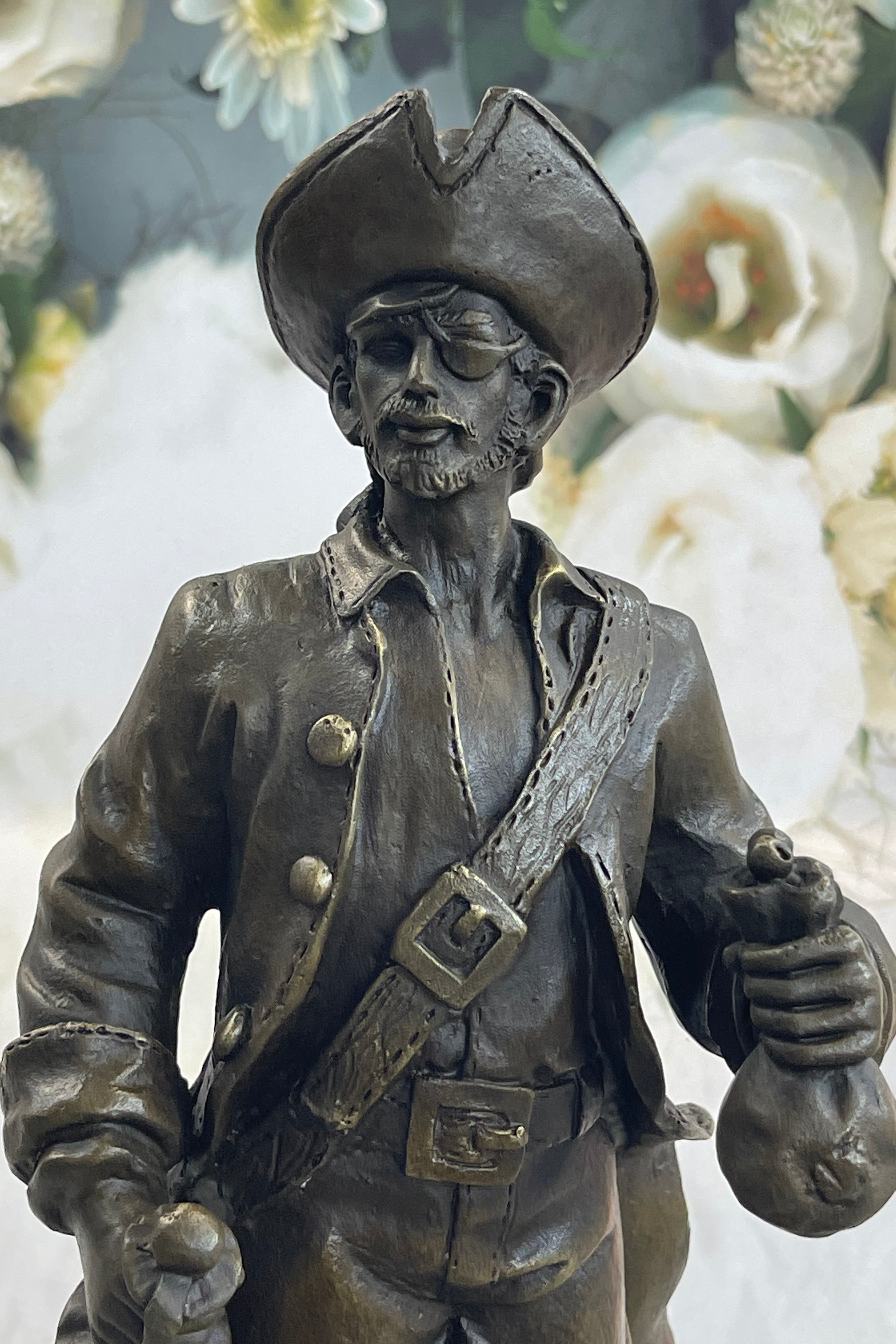 Pirate With Treasure Chest and Sword Bronze Sculpture 14" x 5"