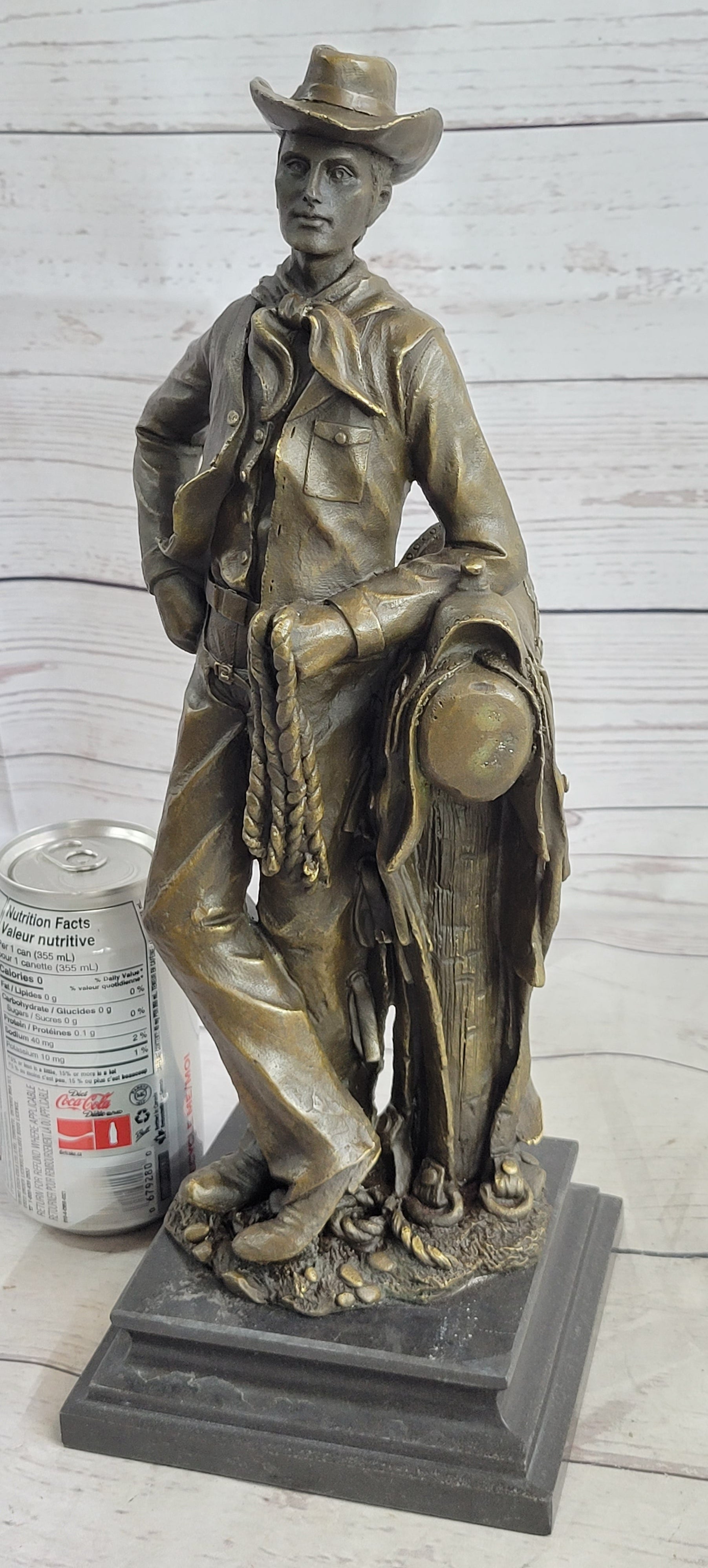 Signed Patoue Cowboy with Rope Bronze Sculpture