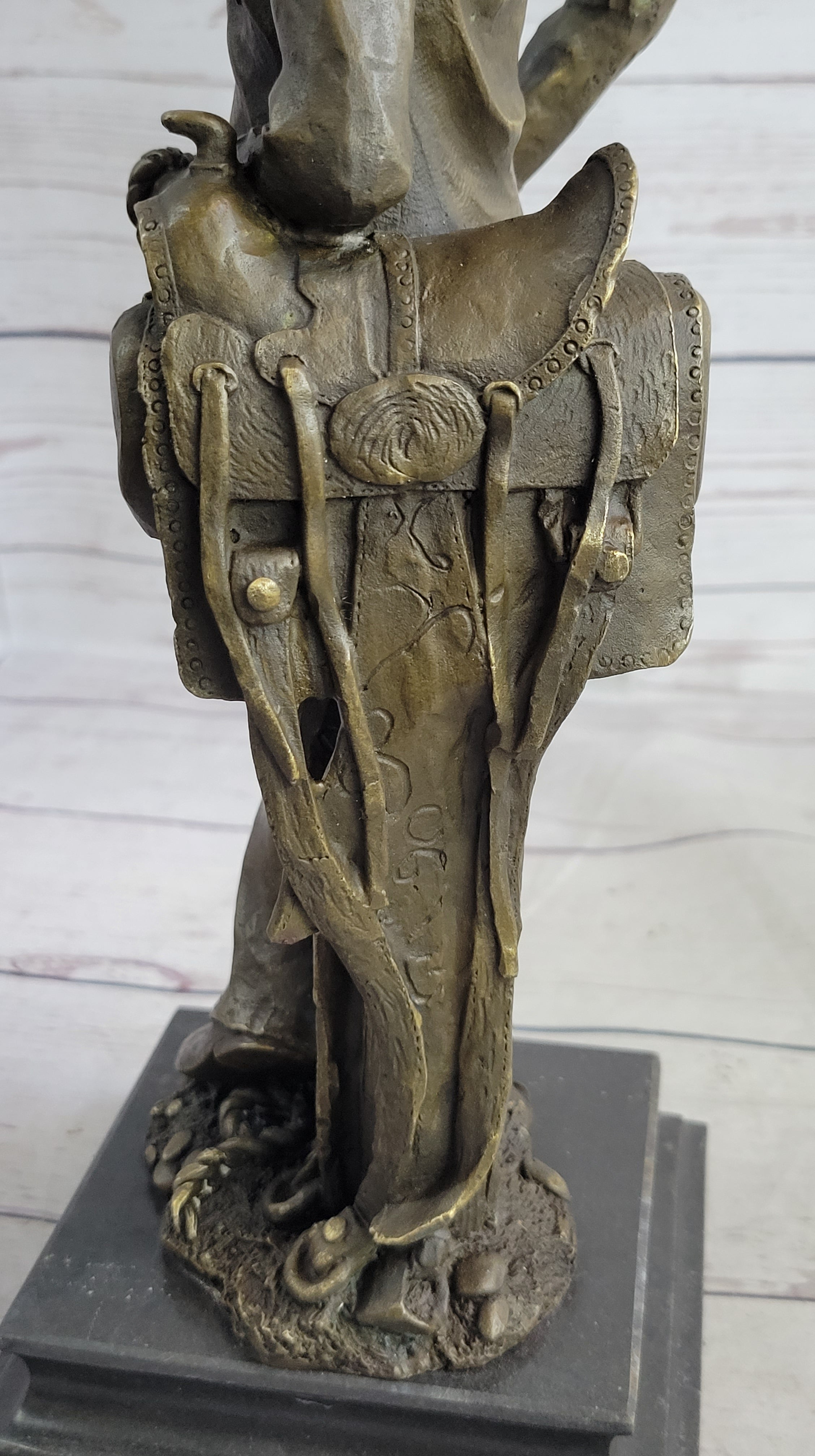 Signed Patoue Cowboy with Rope Bronze Sculpture