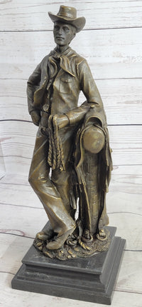 Signed Patoue Cowboy with Rope Bronze Sculpture