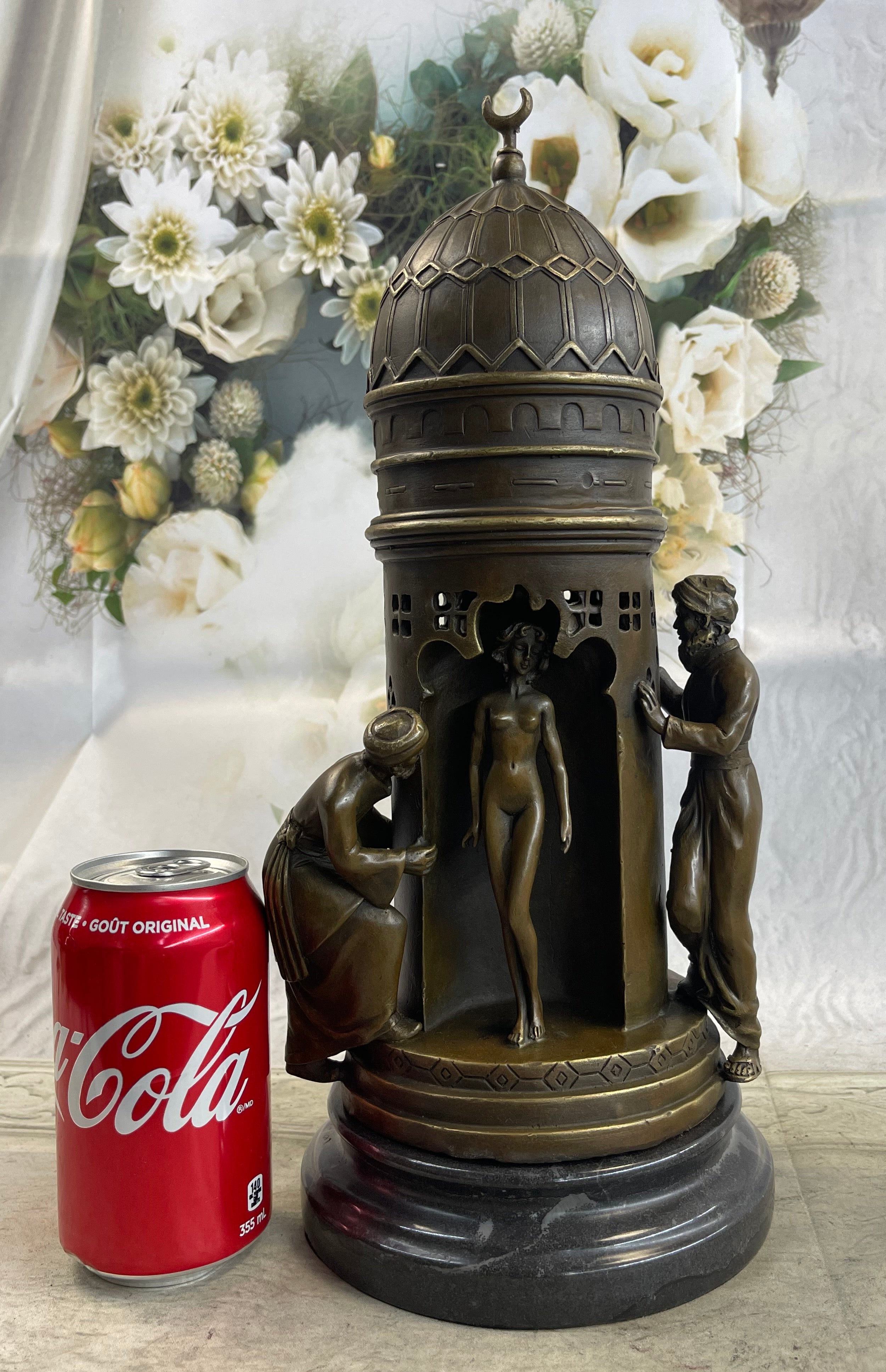 Oriental Peeping Ali Bronze Sculpture Harem Arab Men Nude Female by Bergman 15" x 6"