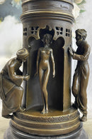 Oriental Peeping Ali Bronze Sculpture Harem Arab Men Nude Female by Bergman 15" x 6"