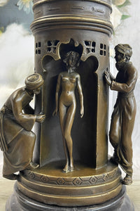 Oriental Peeping Ali Bronze Sculpture Harem Arab Men Nude Female by Bergman 15" x 6"