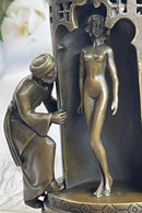 Oriental Peeping Ali Bronze Sculpture Harem Arab Men Nude Female by Bergman 15" x 6"