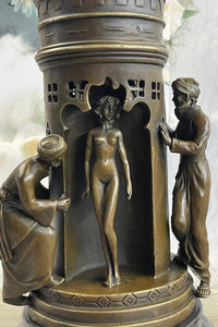 Oriental Peeping Ali Bronze Sculpture Harem Arab Men Nude Female by Bergman 15" x 6"