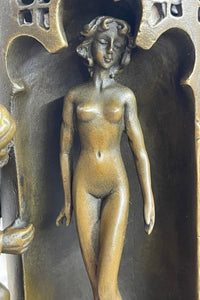 Oriental Peeping Ali Bronze Sculpture Harem Arab Men Nude Female by Bergman 15" x 6"
